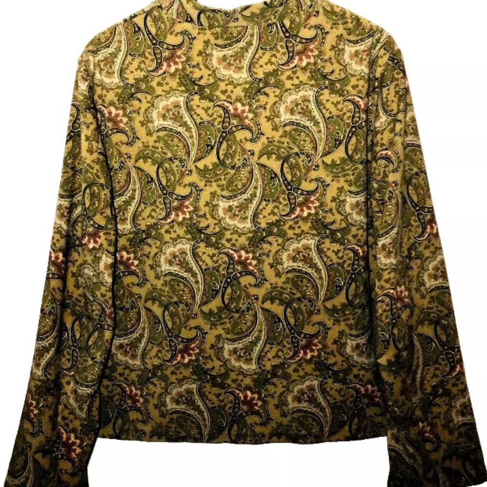 Orvis Spring Jacket Size 12 Gold Floral Button Up Nehru Collar Long Sleeves